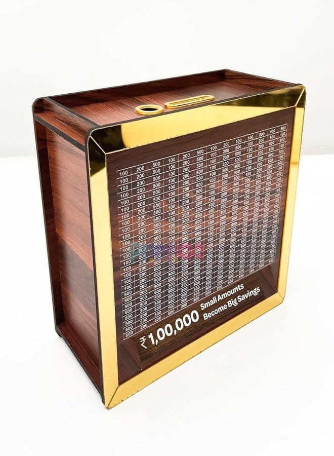 PREETENCY Wooden Acrylic Money Saving Box for Kids & Adults,Savings Box,Coin Box,Smart Money Box,Piggy Bank, Wooden Coin Box, Money Saver, Piggy Bank with Numbers, Target 100000 Rupees Savings Box - Image 1